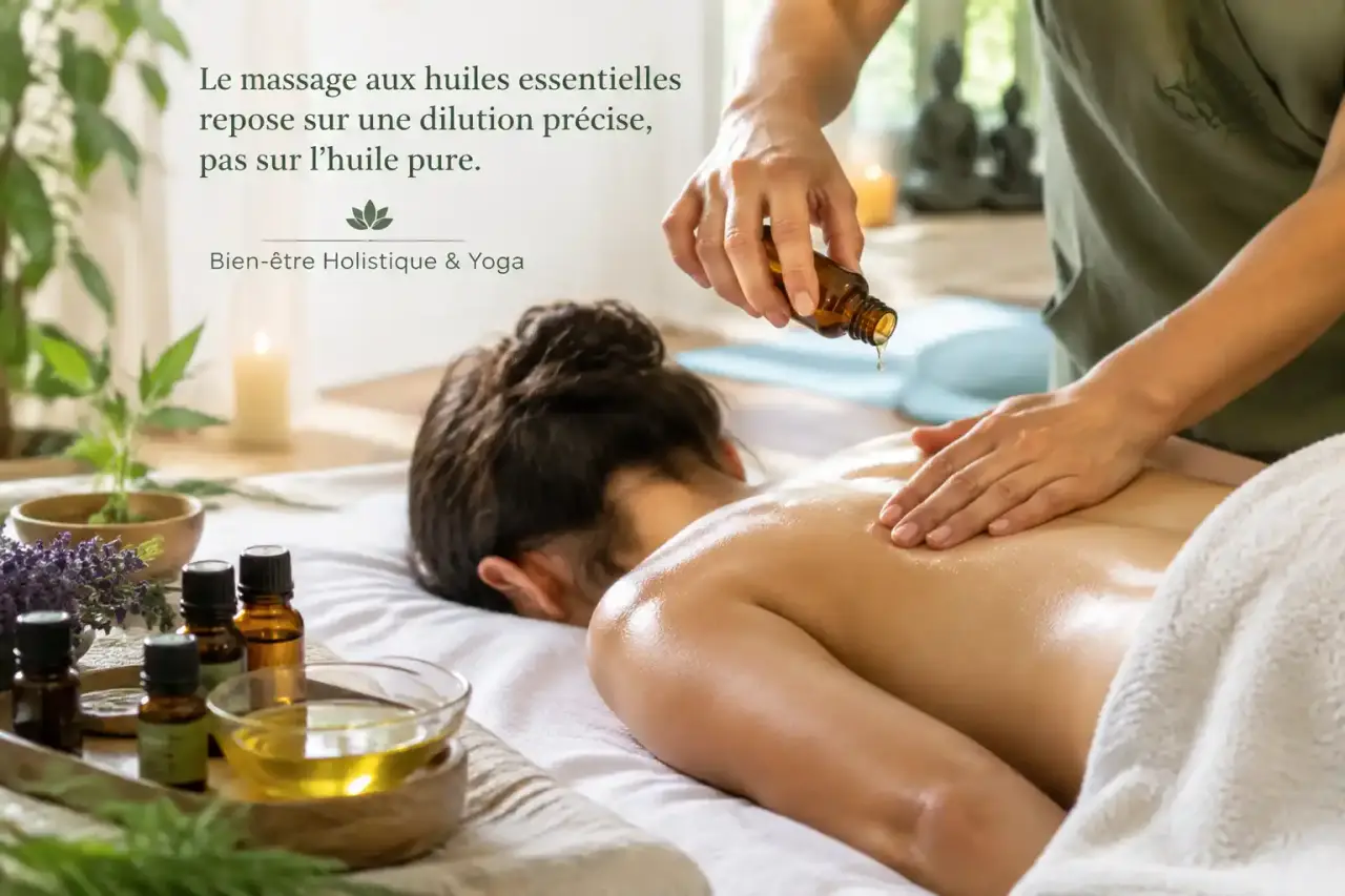 Le massage aux huiles essentielles repose sur une dilution précise, pas sur l’huile pure