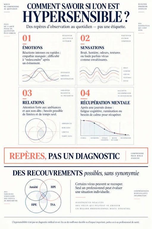 Infographie pour comprendre comment savoir si on est hypersensible et distinguer les principaux signes des notions proches