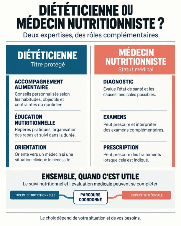 Infographie diététicienne ou nutritionniste : différences de statut et de compétences