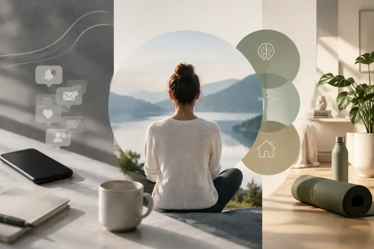 Silhouette abstraite dans une posture calme, évoquant le silence mental