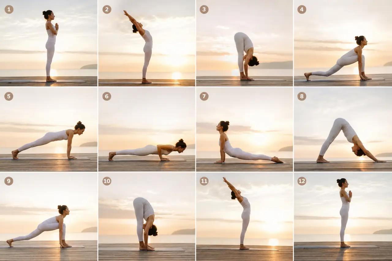 Salutation au soleil en Hatha Yoga : 12 postures pour réveiller votre énergie et structurer votre pratique