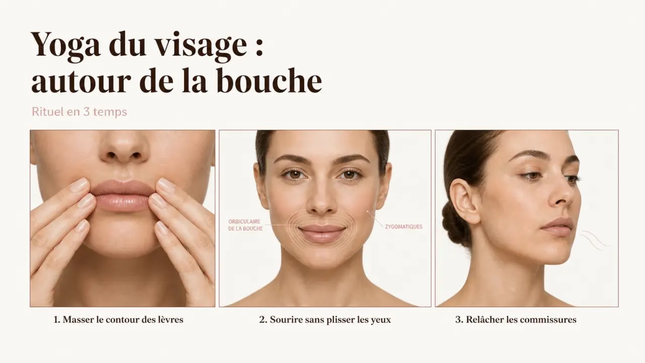 Yoga visage rides levres : gestes doux autour de la bouche pour lisser le contour des lèvres