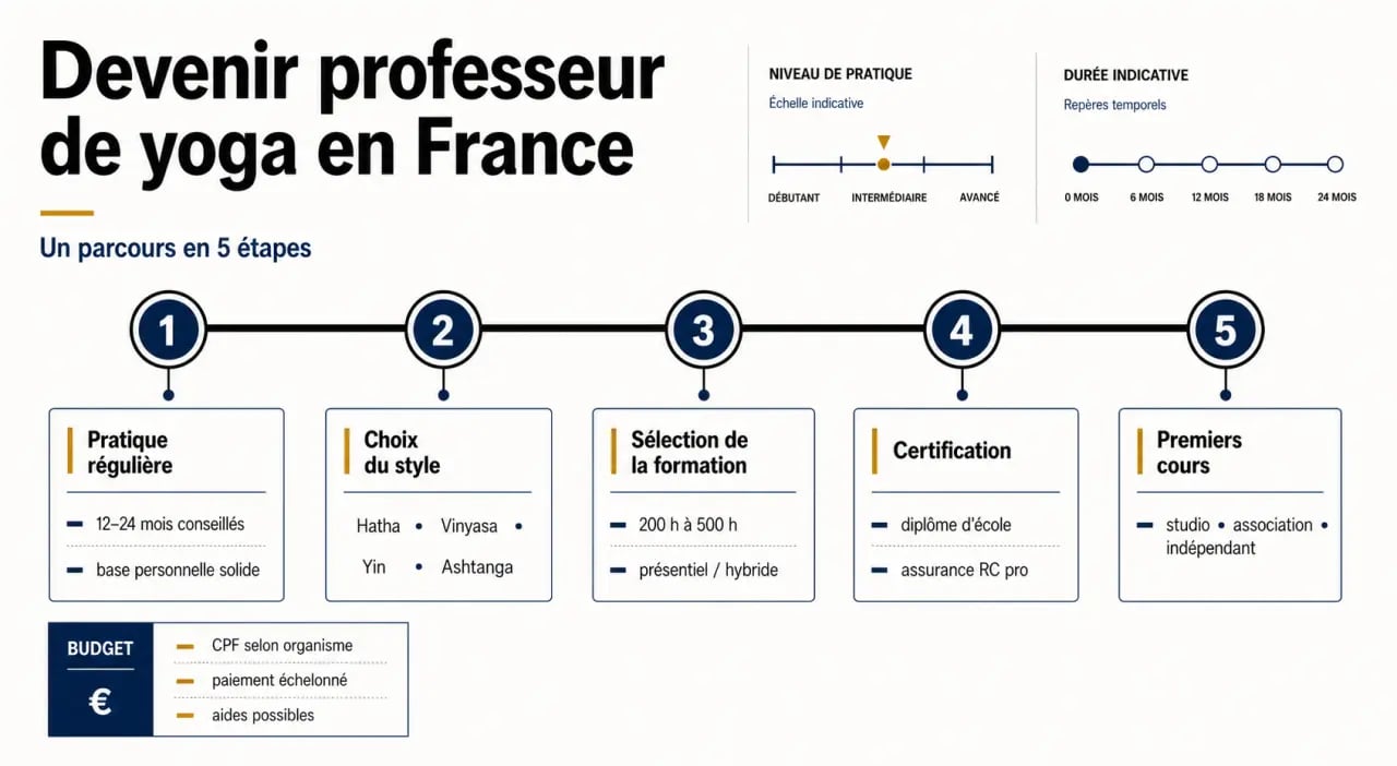 Comment devenir professeur de yoga : parcours en 5 étapes entre pratique, formation, certification et premiers cours