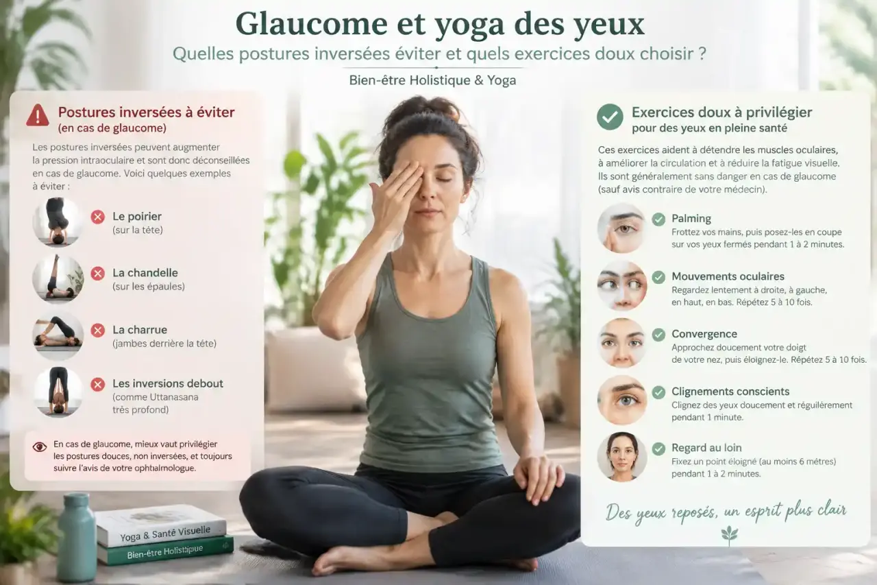 Glaucome et yoga des yeux : quelles postures inversées éviter et quels exercices doux choisir ?